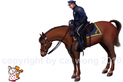 Animation of Clara holding up baby Clarence Bear to feed horse of San Francisco's Mounted Police-Patrol in Golden Gate Park