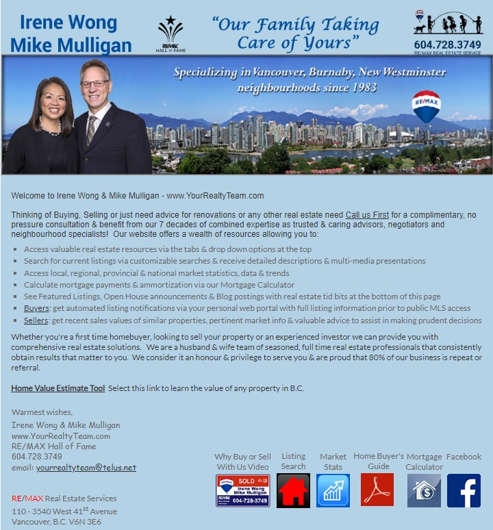 Irene Wong & Mike Mulligan, realtors focusing on Vancouver, Burnaby & New Westminster