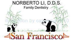 Baby Panda Bear does somersault  to get to mother Panda Bear graphic illustration  for Norberto Li, Family Dentistry Services in downtown San Francisco, California 