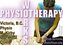 CLICK TO PHYSIOTHERPISTS like Marcia Kirby in photo, experienced in treating sports injuries,  orthopaedic injuries and pain at the McKenzie clinic near UVIC and West Side Clinic  