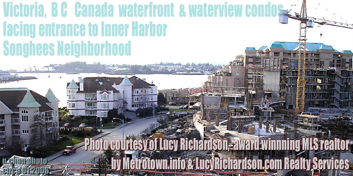 View of Shutters Condo Complex building Site - 100 yards from Victoria's Inner Harbor Note the other 2 older condominiums directly on the walkway by the water - Photo from LUCY RICHARDSON MLS  Reatlor - CLICK TO RETURN TO VICTORIA REAL ESTATE PAGE