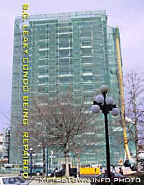 BC  leaky condo with green building  shroud under repairs in Victoria - CLICK TO Lorenzo Oss-Cech, the lawyer that worked on one of the first large LEAKY CONDO LAW SUITS IN VICTORIA