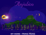 CLICK FOR LARGER ANIMATED FYING Hong Kong annimated cartoon Anjolico nite flying over harbor created by Tony Yau