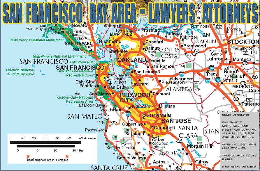 Road map of San Francicso Bay Area - served by lawyers on this legal directory - SEE ALSO WWW.MAPMATRIX.COM FOR BEST PDF MAPS ON THE WEB SINCE 1998 CLICK HERE