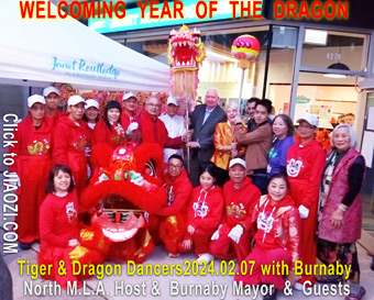 Tiger & Dragon dancers group with Burnaby Provincial Member of Legislative Assembly, Janet Routledge, Mayor Hurley  on Feb 7, 3 days in advance of Lunar New Year 