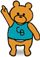 Clarence baby bear chldrens charactor  points to shops directory sign